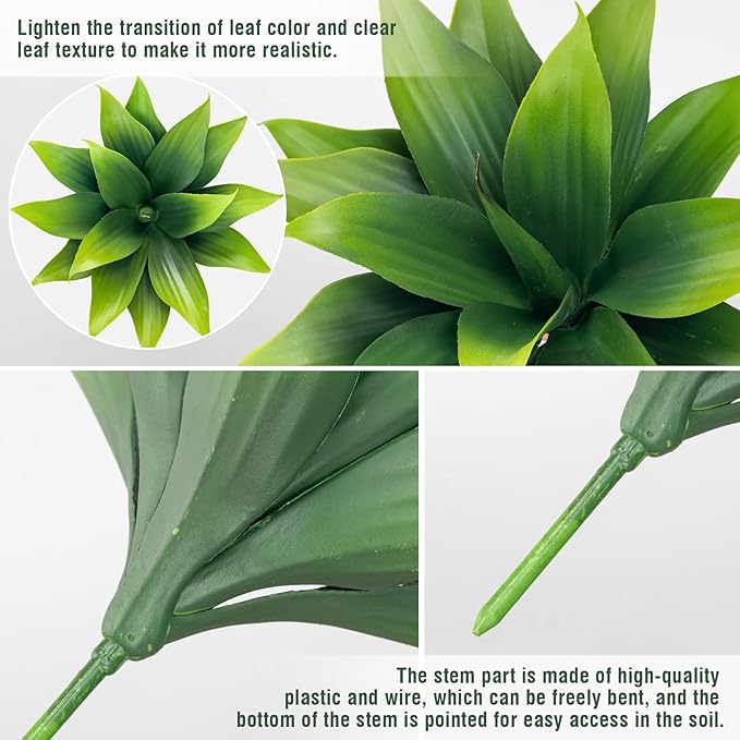 Fake Plants Artificial Agave Plants,Large UV Resistant Fake Agave Planters for Indoor and Outdoor Decorating Tropical Plant Succulents Greenery Indoor Decor((2Pack Light Green) 13.8"