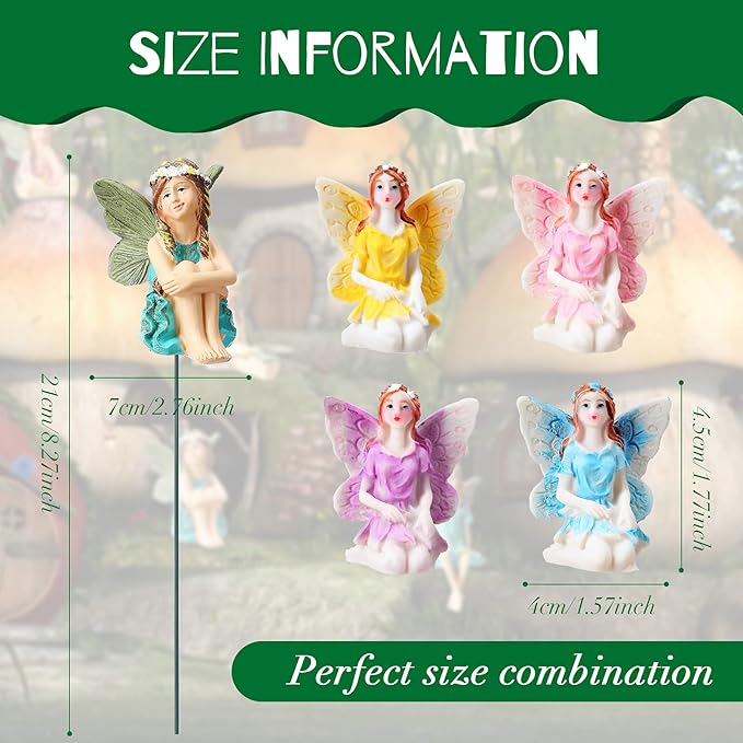 Jetec 10 Pieces Garden Miniatures Fairies Mini Figurine Fairies Decor for Fairy Outdoor Yard Home Decoration(Classic Color)