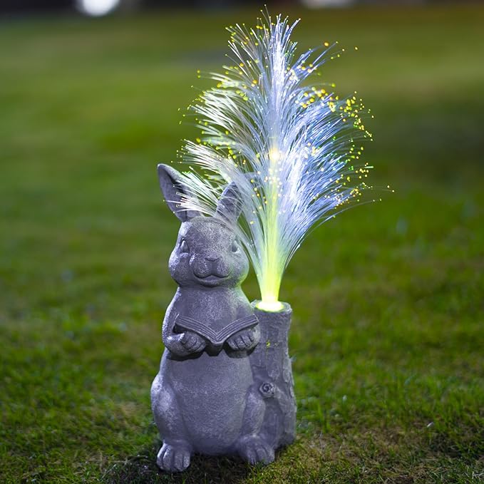 Solar Rabbit Garden Statue with Color-Changing LED Lights – Bunny Figurine for Outdoor Patio, Lawn, Yard & Balcony Decor, Perfect Gardening, Housewarming & Birthday Gifts for Women, Mom & Grandma