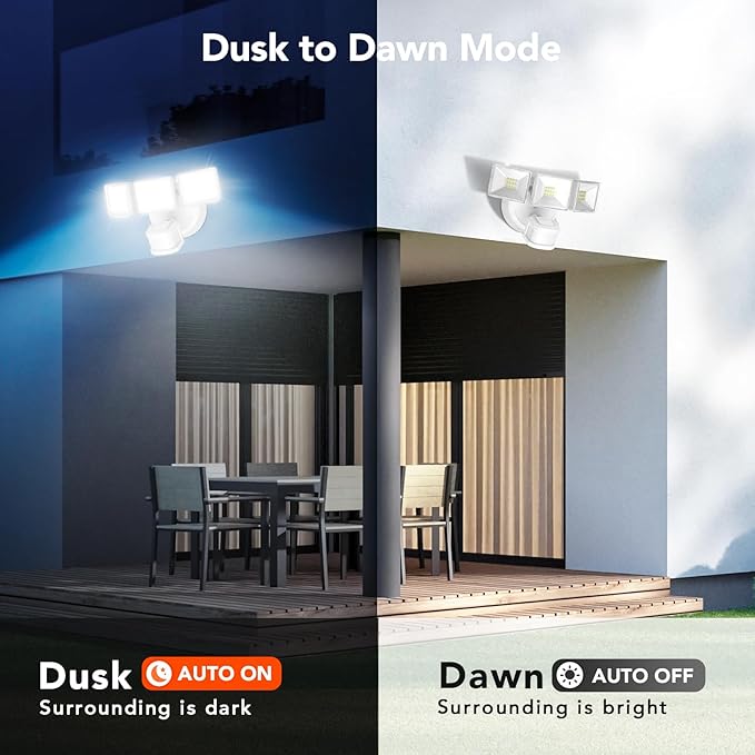 OREiN 2 Pack Motion Sensor Outdoor Lights, 4500LM/30W and 180°/50FT Big Motion Sensor, Dusk to Dawn Flood Lights Outdoor IP65 Waterproof 3 Modes LED Security Light for Garage, Yard, White (Hardwired)