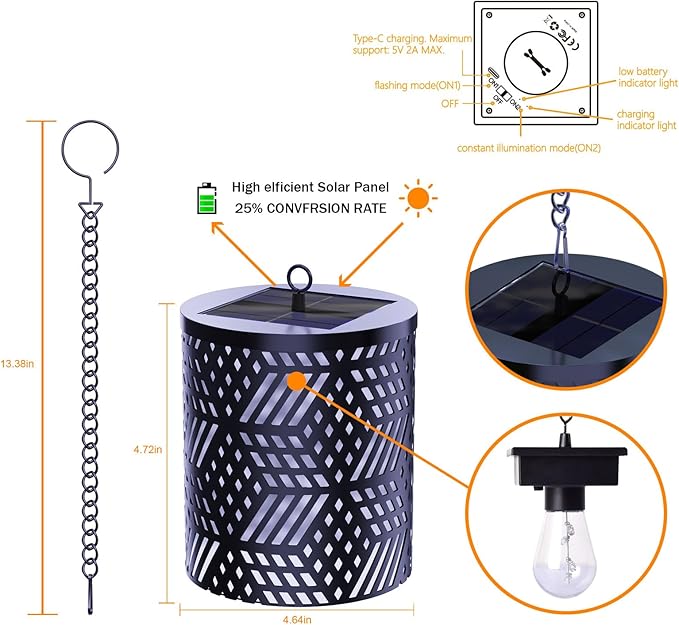 RGB Solar Lanterns Outdoor Waterproof Hanging Solar Lights Gifts for Men Women Metal Decorative LED Lanterns for Yard, Patio, Lawn, Tabletop, Pathway, Landscape, Garden Decor Diamond Pattern (1 Pack)