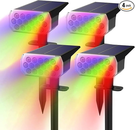 Solar Lights Outdoor Waterproof IP65, 8 Lighting Modes Multicolor Solar Spot Lights Outdoor, Landscape Spotlights for Garden Yard, 4 Pack RGB