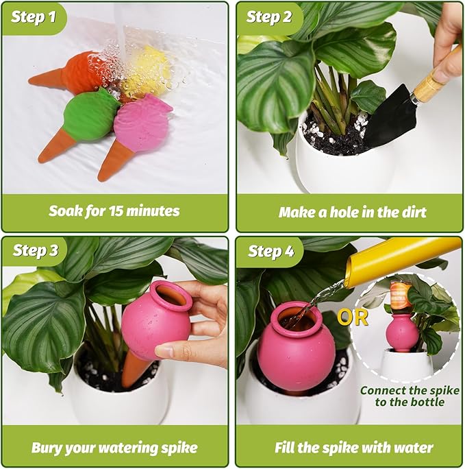 Terracotta Self Watering Spikes, 4 Pack Watering Bulbs for Indoor Outdoor Plants, Vacation Slow Release Plant Self Watering Planter Insert Devices, Colorful Water Globes While Away