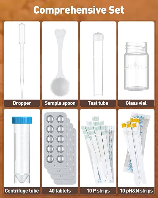 Pawfly 4 in 1 Soil Test Kit for pH, Nitrogen, Phosphorus & Potassium, 40 Tests Soil Testing Kit for Lawn Garden Yard Farm, Accurate Soil pH Test Kit for Vegetable Flower Grass Indoor & Outdoor Plants