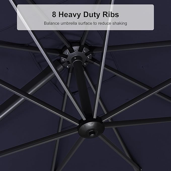 PURPLE LEAF 8.8' X 8.8' Right-left Tilt Patio Umbrella with Base Outdoor Cantilever Swivel Square Umbrella with Tilt Aluminum Offset Umbrella with 360-degree Rotation for Garden Deck Pool Patio Navy