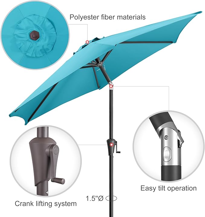 9ft Outdoor Patio Umbrella - Table Umbrella Waterprool UV Protection, Sombrillas de Patio with Push Button Tilt&Crank, Sun Umbrella for Pool, Porch, Garden, Deck, Backyard(Sky Blue)