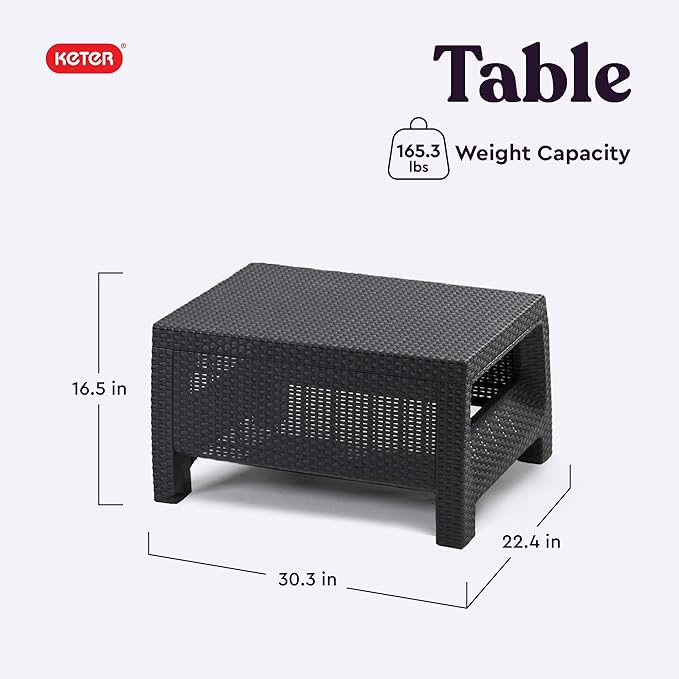 Keter Corfu 4 Piece Set All Weather Outdoor Patio Garden Furniture with Cushions, Charcoal