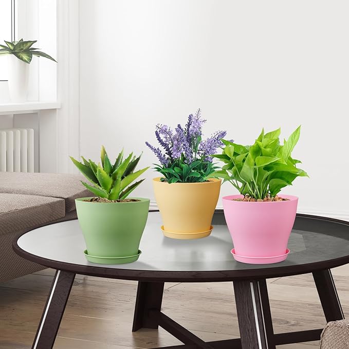 6 inch Plastic Nursery Pots, Seedling Pots, 16 Pack Plant Pots for Small Indoor Outdoor Plants, Flower Pots with Drainage Holes and Saucers, Decorative Planters for House Plants, Colorful