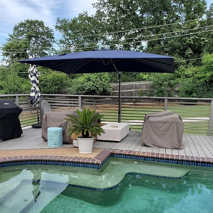 PURPLE LEAF 9' X 11.5' Cantilever Outdoor Rectangle Umbrella Patio Umbrella with Base Offset Umbrella with 360-degree Rotation for Garden Pool Deck Patio Navy Blue