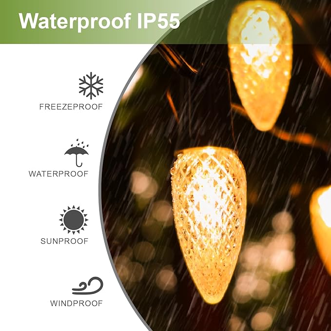 50Pack C9 Christmas LED Light Bulbs, Strawberry Replacement Bulb 2200K Warm White Shatterproof & Waterproof Outdoor String Light Bulbs, E17 Candelabra Base Edison Bulbs for Holiday Decoration