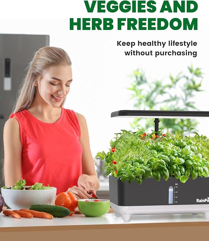 RAINPOINT Hydroponics Growing System Kit, Indoor Herb Garden Planter Kit with 13 Pods, 5L Inside Gardening System with LED Grow Light, Gardening Plant Gift for Women, Men, Children and Enthusiasts