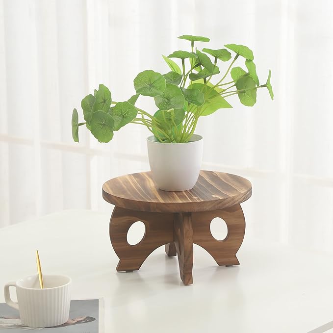 Plant Stand Indoor Wooden Plant Stool Round Stand Risers for Decor Plant Pedestal Stand Farmhouse Rustic Decorative Display Flower Holder Pedestal Board Brown