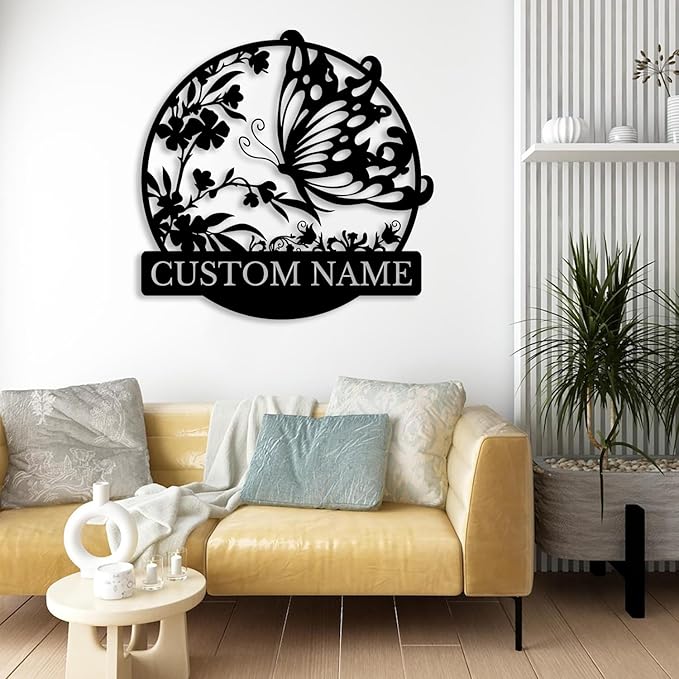 Custom Butterfly Metal Sign,Personalized Butterfly House Number Signs,Personalized Gardener Name Sign,Garden Patio Wall Decor (Style-3)