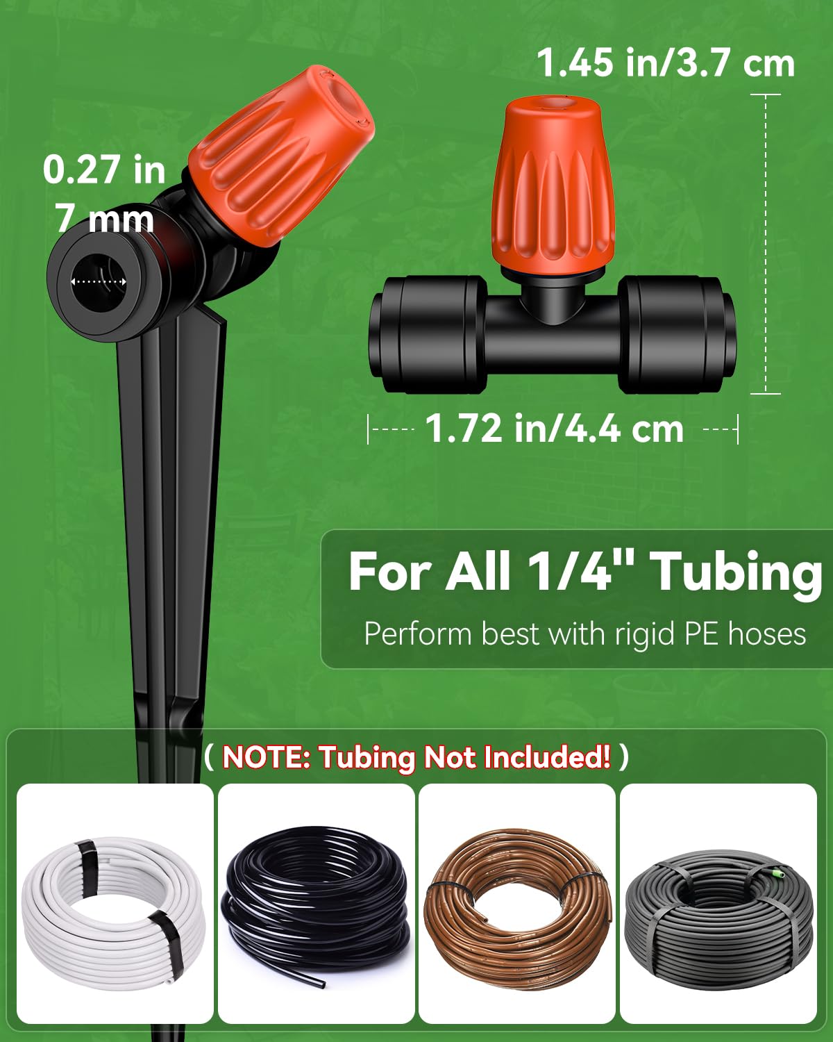 Pawfly 30 Pcs Push-to-Fit Drip Irrigation Spray Emitters for 1/4 Inch Tubing, Tee Misting Atomizing Nozzles Micro Sprayers with Adjustable 360 Degree Water Flow, Irrigation Drippers with End Plugs