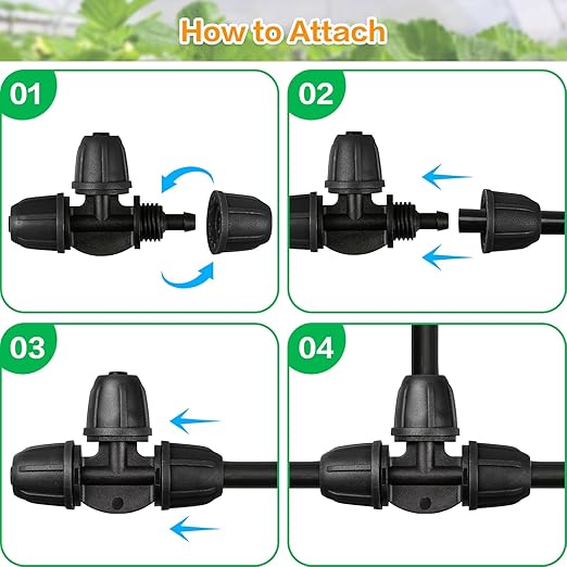 Upgraded 1/4" Drip Irrigation Tee Fittings：24 Pieces Leak Free Lock Barbed 3 Way Tee Connectors for 1/4 Inch Irrigation Tubing Quick Connect Parts for Garden Landscape System