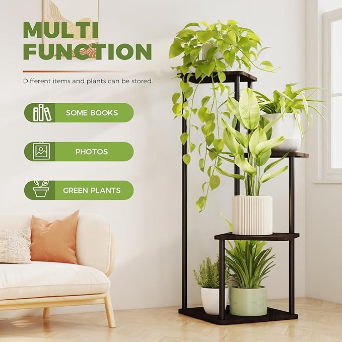 Bamworld 4 Tier Plant Stand Indoor, Small Metal Plant Shelf for Multiple Plants, Corner Flower Stand for Patio Garden Balcony Living Room Bedroom(Black)