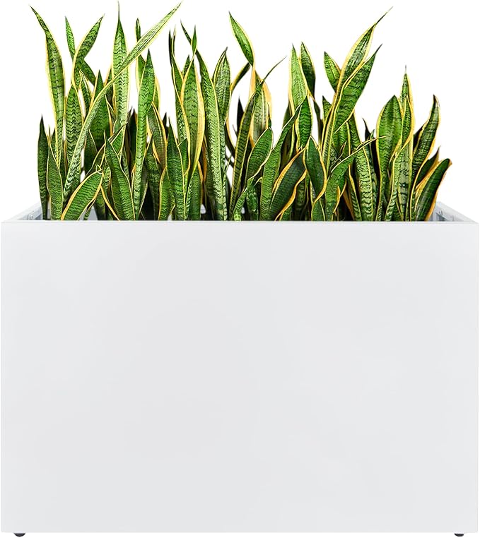Metal Rectangular Planter, 35.5"x 10"x 28" White Planter Box for Outdoor, Easy Installation Galvanized Steel Planter with Drainage Holes, Outdoor Planter for Porch/Patio/Garden