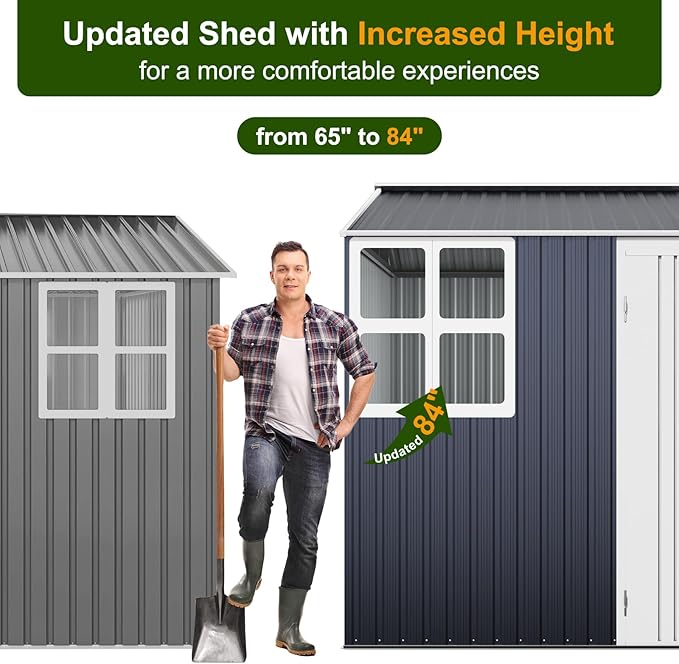 12x10 FT Metal Sheds & Outdoor Storage: Heavy Duty Garden Sheds with Dual Transparent Panels, 2x4-Pane Windows & Hinged Double Doors, Weatherproof Tool Shed for Backyard, Garden, Patio, Grey/White