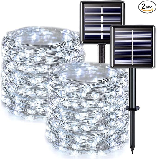 JMEXSUSS 2 Pack Solar String Lights Outdoor Waterproof, Each 33FT 100 LED Solar Lights Outdoor, 8 Modes White Fairy Light for Outside Yard Tree Patio Garden Wedding Christmas Decorations