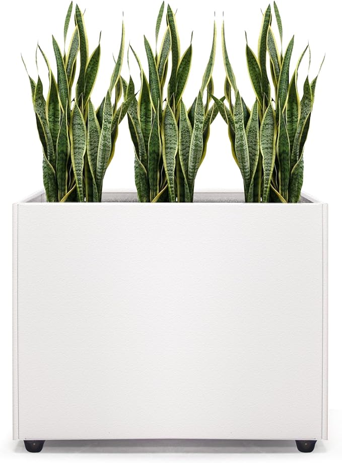 Planter Box Rectangular Block - 16×12×12IN Galvanized Steel Metal Long Box Planter Easy Installation Modern Outdoor Tall Planters All-Weather Use with Drainage Holes for Patio/Porch(White)