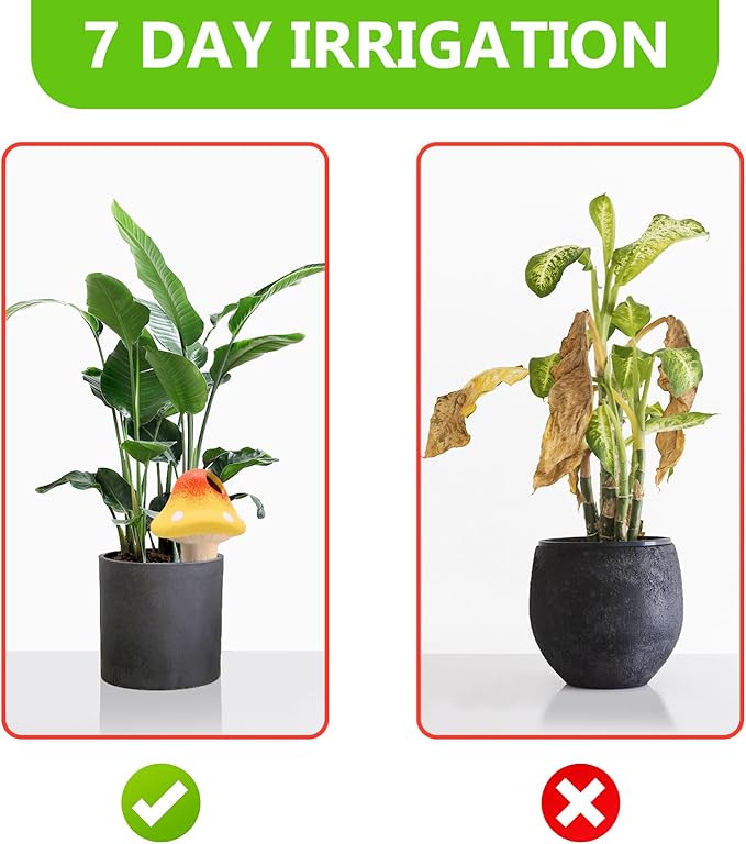 4 Pack Terracotta Watering Spikes, Vacation Self-Watering Planters Devices, Continuous Moisture with Slow Release Watering System Mushroom Shape