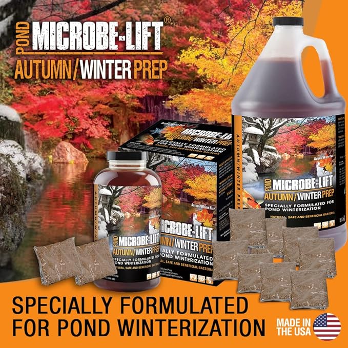 MICROBE-LIFT AUTPREP Autumn and Winter Prep Seasonal Conditioner for Ponds and Outdoor Water Gardens, OK for Live Koi Fish, Plants, and Decor, 32 Ounce Liquid and 4 2-Ounce Packets