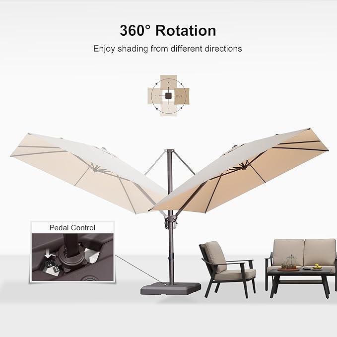PURPLE LEAF 10 Feet Patio Cantilever Umbrella Square Outdoor Umbrella with 360° Rotation and Aluminum Offset Hanging for Garden Backyard Pool, Beige