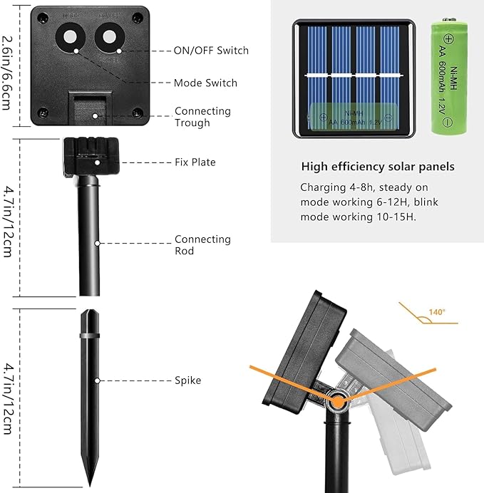 Voolex 4-Pack Solar Christmas String Lights Outdoor -100LED 33FT Solar Powered LED String Light Waterproof with 8 Modes, Solar Powered Lights for Garden, Fence, Party, Tree Decorations Warm White