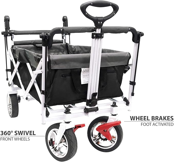 Creative Outdoor Push Pull Folding Wagon for Cargo | Beach Park Garden Sports & Camping | Black with Canopy
