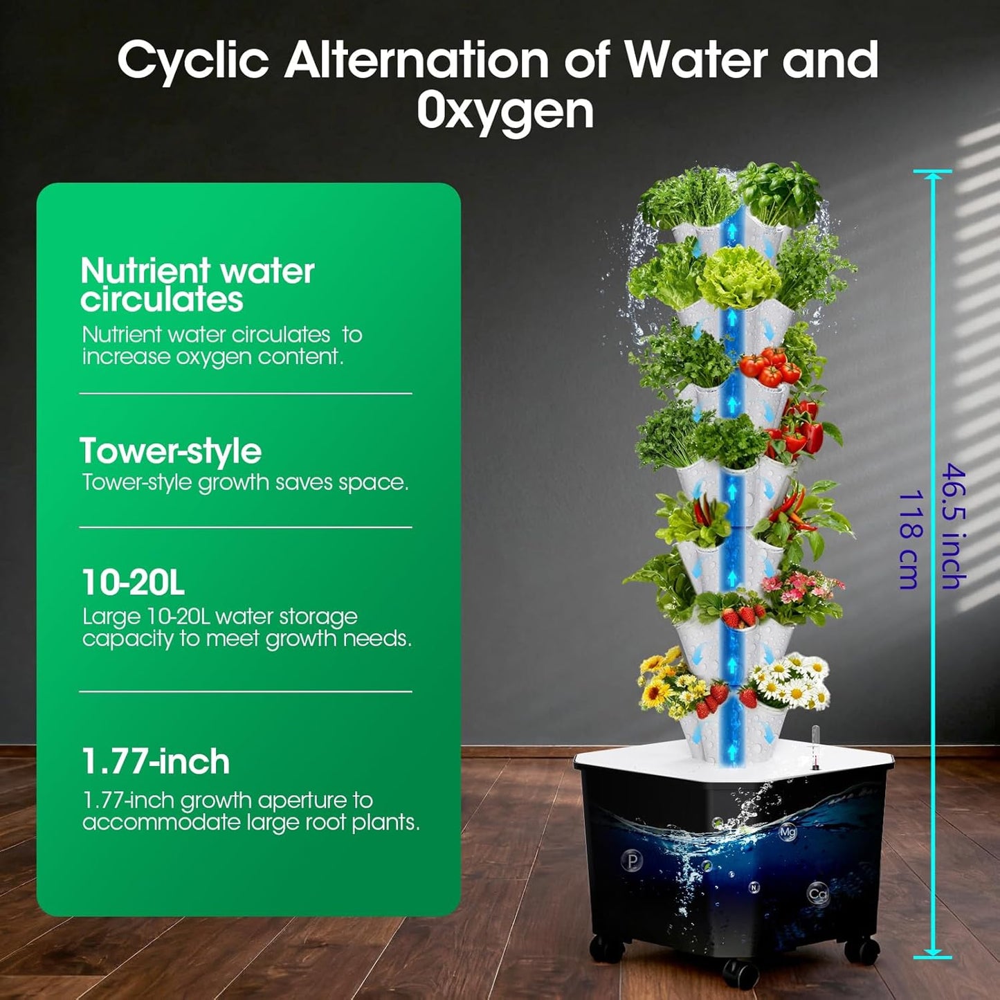 Vertical Hydroponic Tower,7Layer 35 Pods Tower Garden Growing System with 12V Water Pump& 24h Smart Timer,BPA-Free Modular Indoor/Outdoor for Hydroponic Gardening Lovers Planting Vegetables