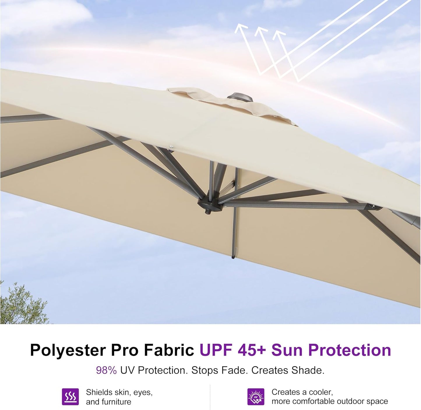 PURPLE LEAF 8 Feet Patio Umbrella Outdoor Cantilever Square Umbrella Aluminum Offset Umbrella with 360-degree Rotation for Garden Deck Pool Patio, Beige