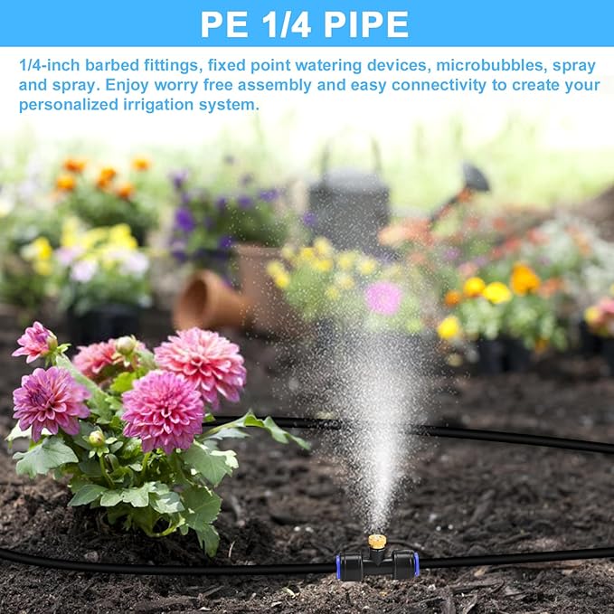 1/4 PE Drip Irrigation Tubing, 100FT Drip Irrigation Hose, Push-To-Connect Compatible- Misting Tubing or Blank Distribution Tubing for DIY Garden Irrigation Hydroponics System