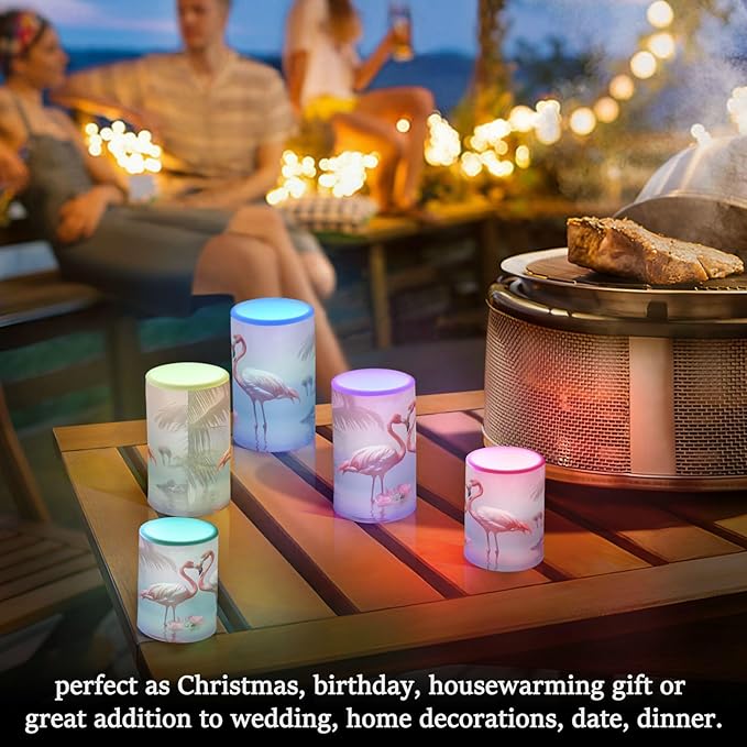 Flamingo Flameless Candles with Remote Control and Timer, Adjustable Brightness Long Lasting Battery Operated LED Pillar Candles for Indoor Outdoor Party Home Decor, 2 Pack