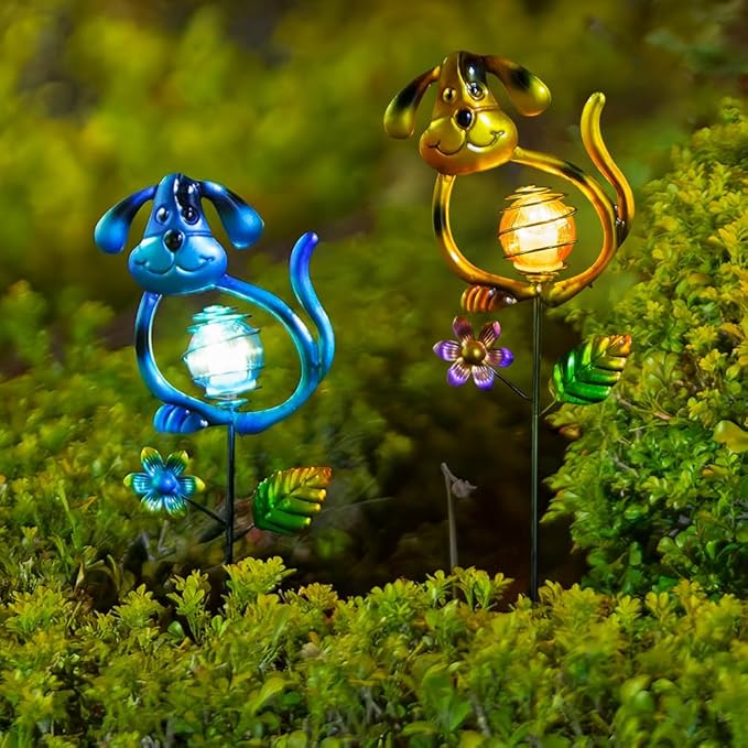 Solar Outdoor Garden Lights,27.4''H Dog Solar Figurine Lights,Waterproof Solar Decorative Garden Stakes for Lawn Patio Pathway, Solar Lights for Outside for Mom,Women,Dog Lovers