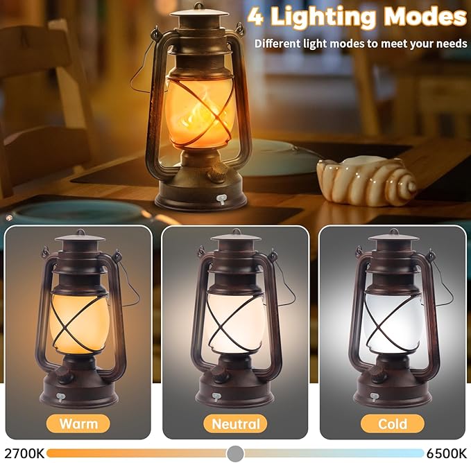 2 Pack Bronze Vintage 4 Modes Light LED Lanterns，Rechargeable Dancing Flame Lanterns Decorative Outdoor&Indoor, Remote Control Waterproof Hanging Lights for Camping,Patio Garden Pathway