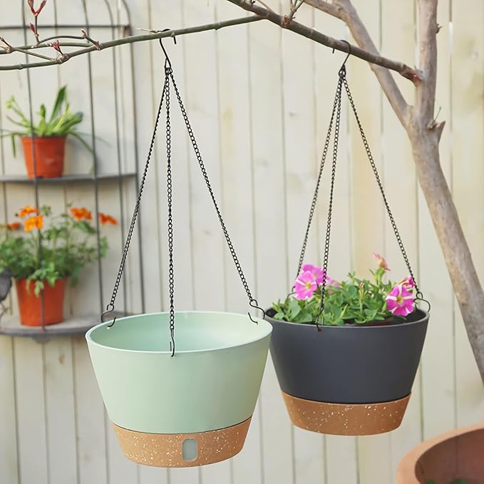 ZMTECH Hanging Planters for Indoor Plants Set of 2 Self Watering Hanging Pots Hanging Baskets Hanging Flower Pots for Outdoor Hanging Plants(10 Inch, Gray)