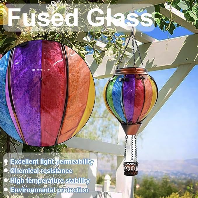 Hot Air Balloon Solar Lantern with Flickering Flame Outdoor Waterproof Decorative Hanging Light for Garden Patio Yard and Party Decor