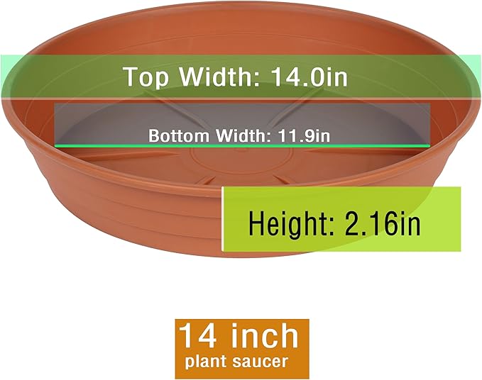 Plant Saucer 14 Inch 2 Pack 6 8 10 12 14 16 18 20 25, Plastic Plant Trays for Pots，Extra-Deep Plant Water Dray Tray, Bird Bath Bowl, Heavy Flower Plant Saucers Indoors and Outdoor No Holes