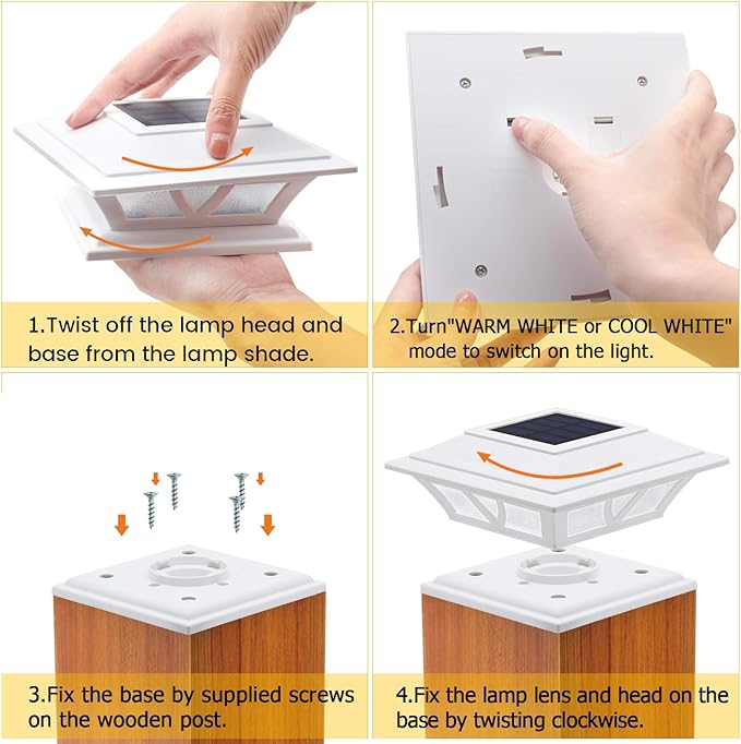 SIEDiNLAR Solar Post Lights Outdoor 2 Modes LED Fence Deck Cap Light for 4x4 5x5 6x6 Posts Garden Patio Decoration Warm White/Cool White Lighting White (10 Pack)