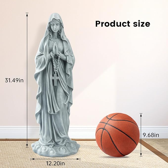 Virgin Mary Praying Statue 31.49 Inch Tall Outdoor Garden Religious Garden Statue Mary Statue Outdoor Yard Patio Deck Home Entryway Hallway Sculpture Magnesium Oxide Stone