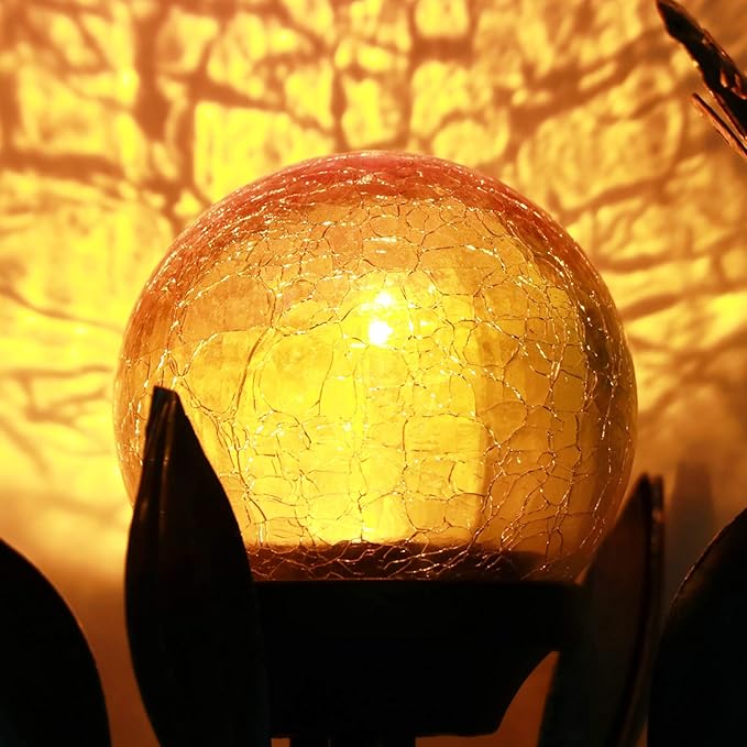 VCUTEKA Solar Lights Outdoor Metal Garden Stake Waterproof Crackle Glass Globe Garden Decor Butterfly for Pathway, Lawn, Patio, Yard