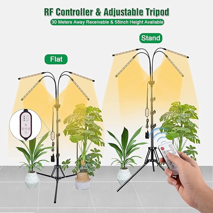 LED Grow Lights for Indoor Plants with 15-60 inches Adjustable Tripod Stand Plant Light with 4/8/12H Timer with Remote Control…
