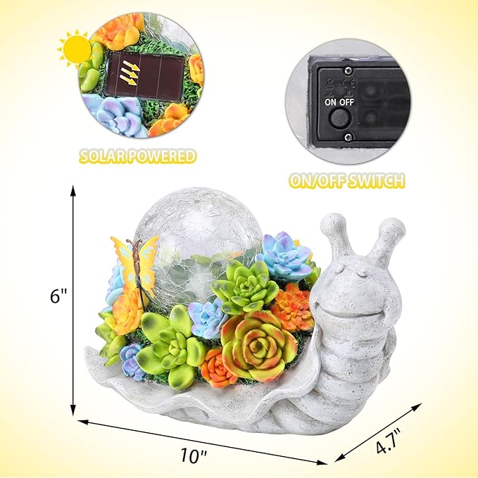 Afirst Solar Garden Snail Statues with Succulent Outdoor Resin Figurine Solar Lights Statue Decorations for Lawn, Patio, Balcony, Yard Ornament