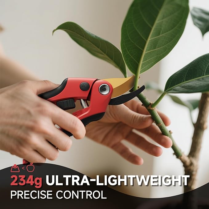 FLORA GUARD Professional Pruning Shears, SK5 Teflon-Coated Blades, Precision Garden Scissors with Non-Slip Handle, Lightweight Hand Pruner for Roses, Vines, and Shrubs