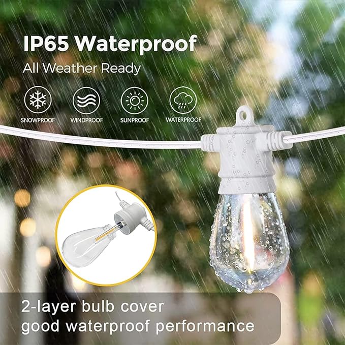 SUNTHIN White String Lights, 144FT(3 Pack 48ft) White Outdoor Lights with Shatterproof LED Bulbs for Patio, Garden, Backyard, Porch, Cafe, Deck, Wedding, Party