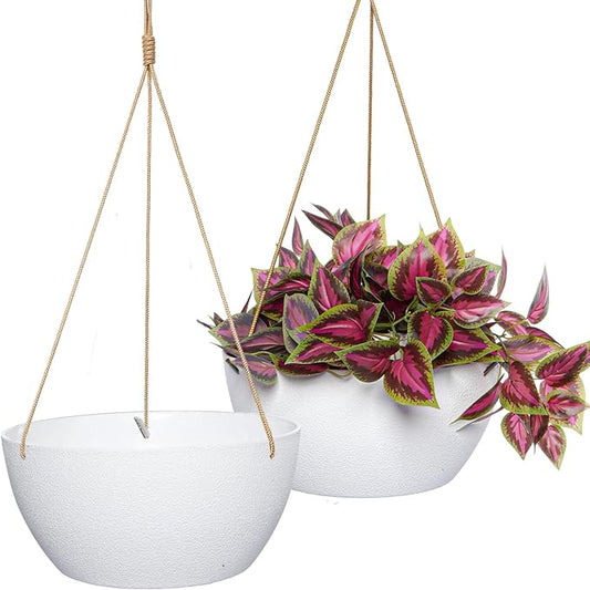 13 Inch 2 Pack Large Hanging Planters for Indoor Outdoor Plants, Plastic Hanging Basket Pots for House Plants Flowers, White