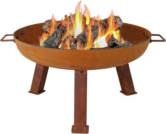 Sunnydaze 24-Inch Cast Iron Heavy-Duty Fire Pit for Outside - Wood-Burning Outdoor Fire Pit Bowl with Handles - Oxidized Finish