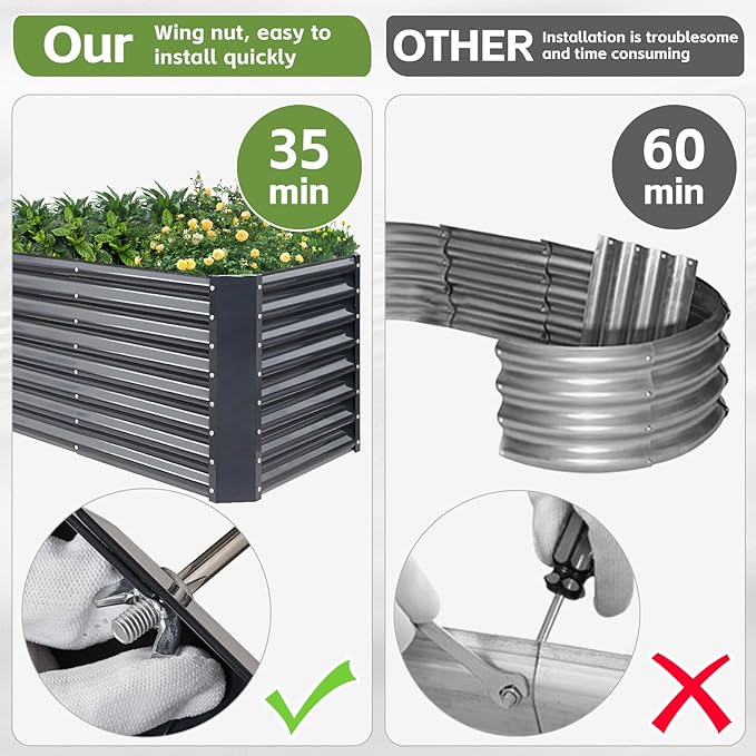 4x2x2ft (2 Pack) Raised Garden Bed - Galvanized Deep Root Planter Boxes Outdoor with Wing Nuts and Safety Edges for Gardening Vegetables, Flowers, Herbs, Succulents - Gray