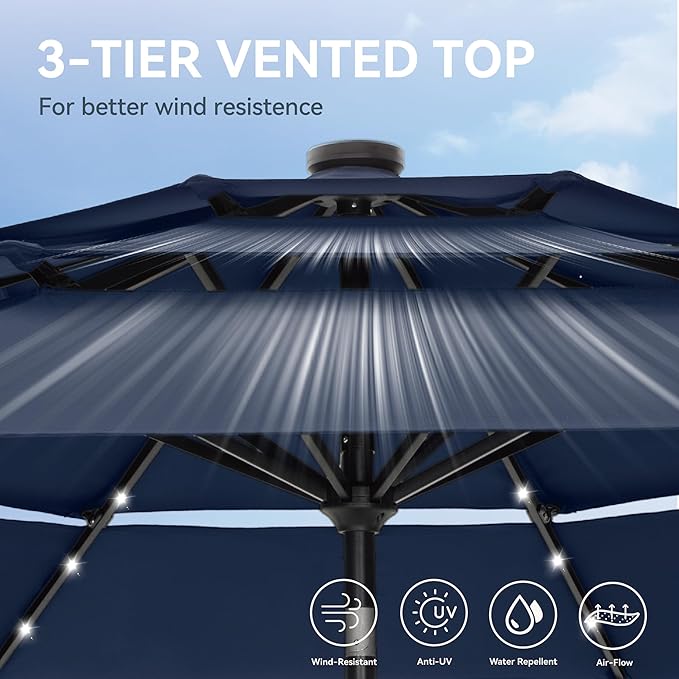 GREEN PARTY 10ft Outdoor Patio Umbrella, Auto-Tilt Market Table Umbrellas with Crank, 8 Sturdy Ribs & 1.5" Pole UV Protection for Garden Deck Backyard Pool