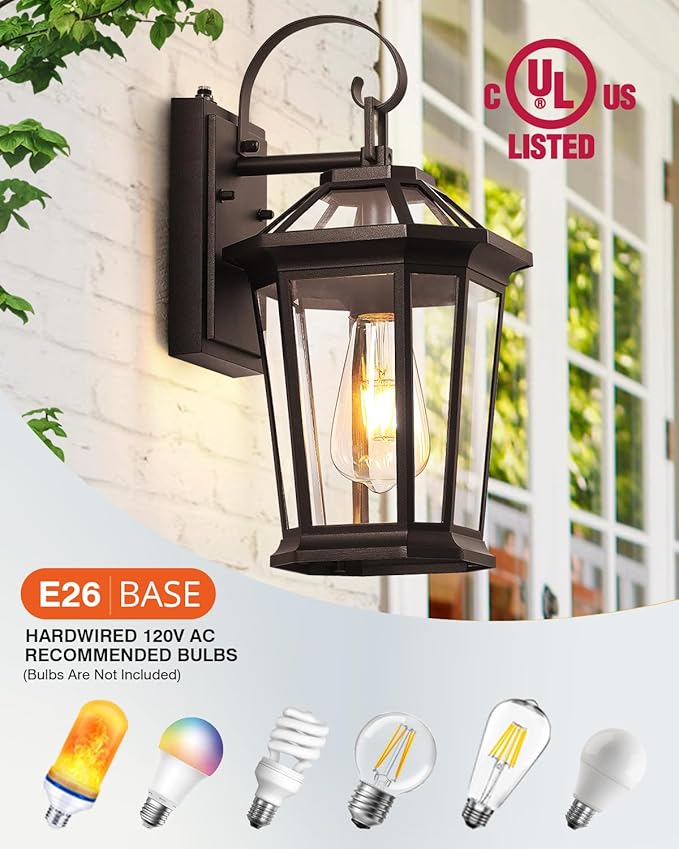 VIANIS 2-Pack Oil Rubbed Bronze Outdoor Lights Wall Mount, Dusk to Dawn Wall Lights for House Outside, Aluminium Modern Porch Lights Sconce, Exterior Wall Lantern Fixture with Waterproof, Anti-Rust